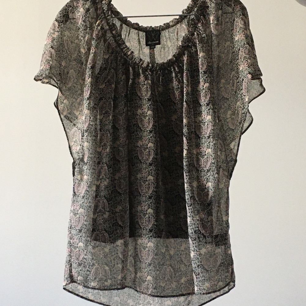 Ella Moss Sheer Black and Pink Patterned Blouse